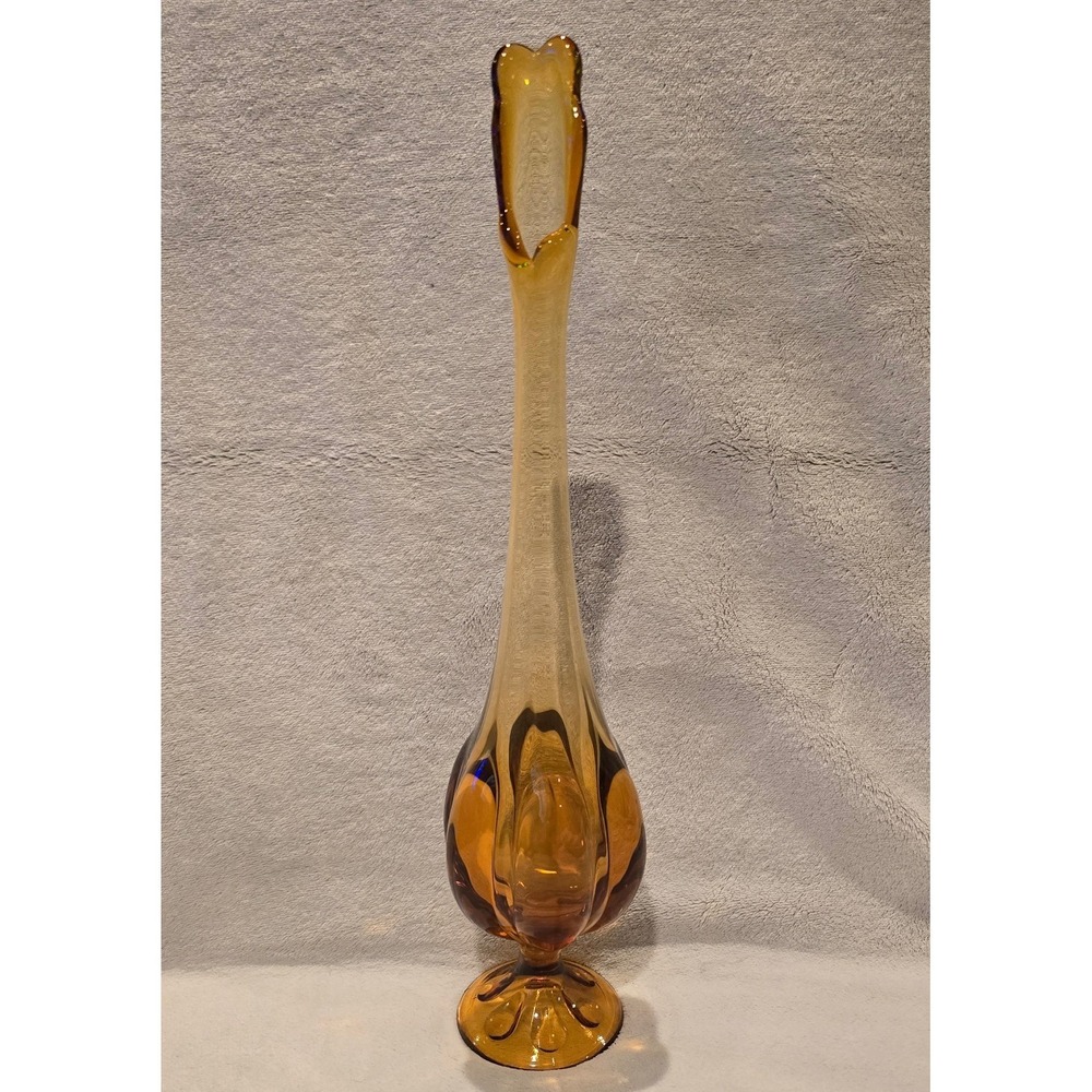 Vtg Viking Glass Epic Six Petal Swung Vase Amber Mid Century Modern Glass 15.5in